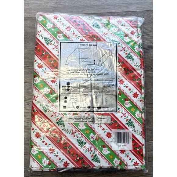 Vintage Holiday Flannel Back Tablecloth Oval 52x70 Christmas Holly Trees Striped - Picture 4 of 7